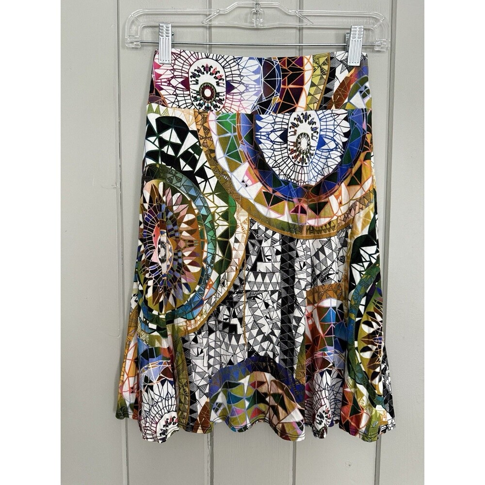 Salaam Skirt XS A-Line Mini Jersey Knit Stretch Geometric Multicolor Stretch